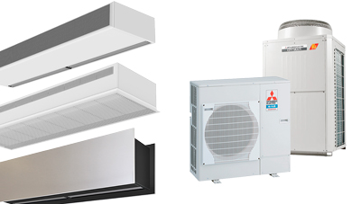 Rideaux d'air avec pompe à chaleur Mitsubishi Electric
