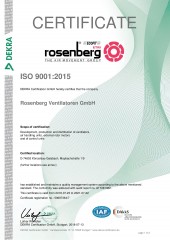 ISO 9001:2015 Certificate - Rosenberg